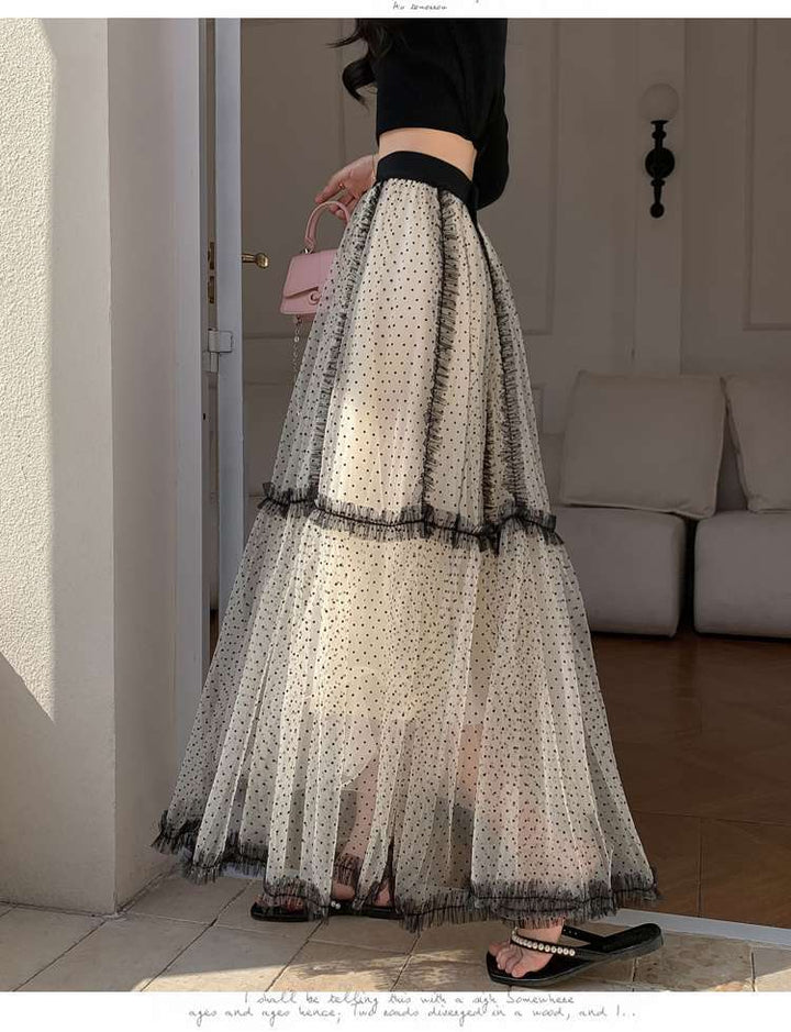 Off White A-Line Skirt With Contrast Piping