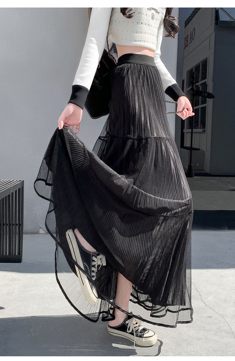 Black Textured Sheer Tiered Skirt