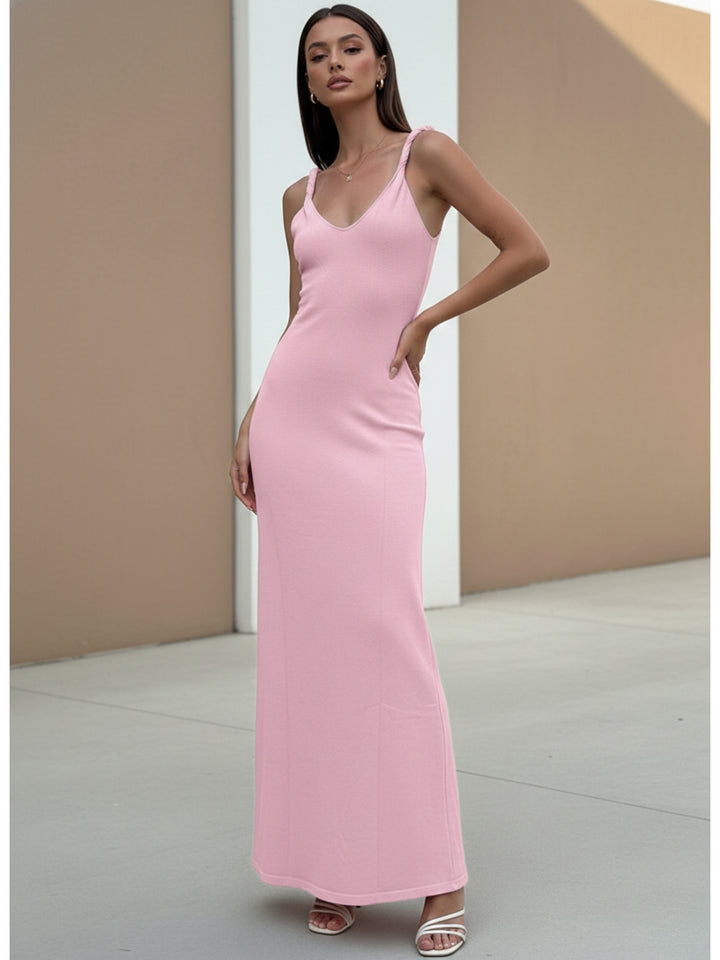 Pink Spaghetti Strap U-Neck Dress