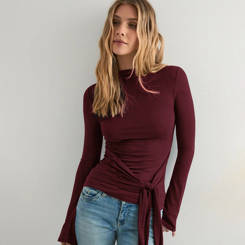 Maroon Full Sleeve Wrap Fitted Top