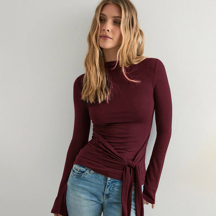 Maroon Full Sleeve Wrap Fitted Top