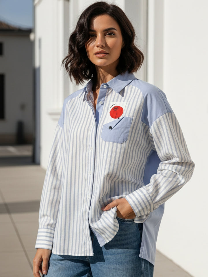 Stripe And Solid Oversized Shirt