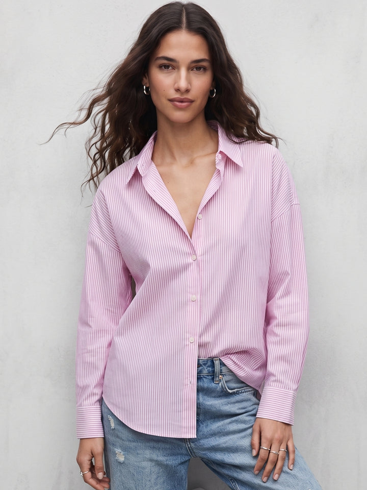 Pink Oversized Drop Shoulder Y/D Stripe Shirt