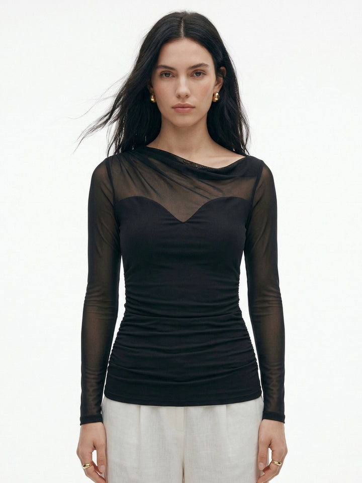 Black Full Sleeve Mesh Detail Top