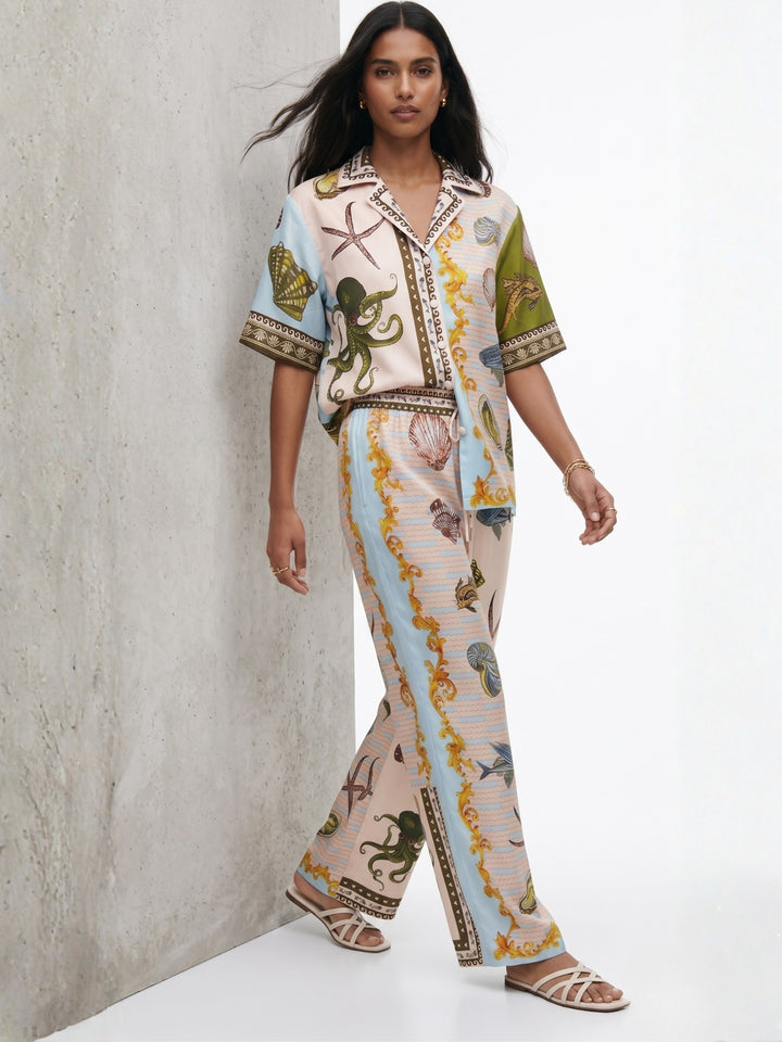 Multi Abstract Printed Shirt And Pant Set