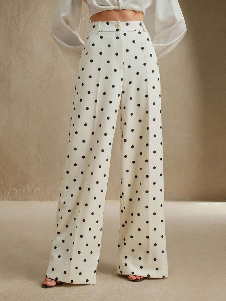 White High Waist Polka Printed Pant