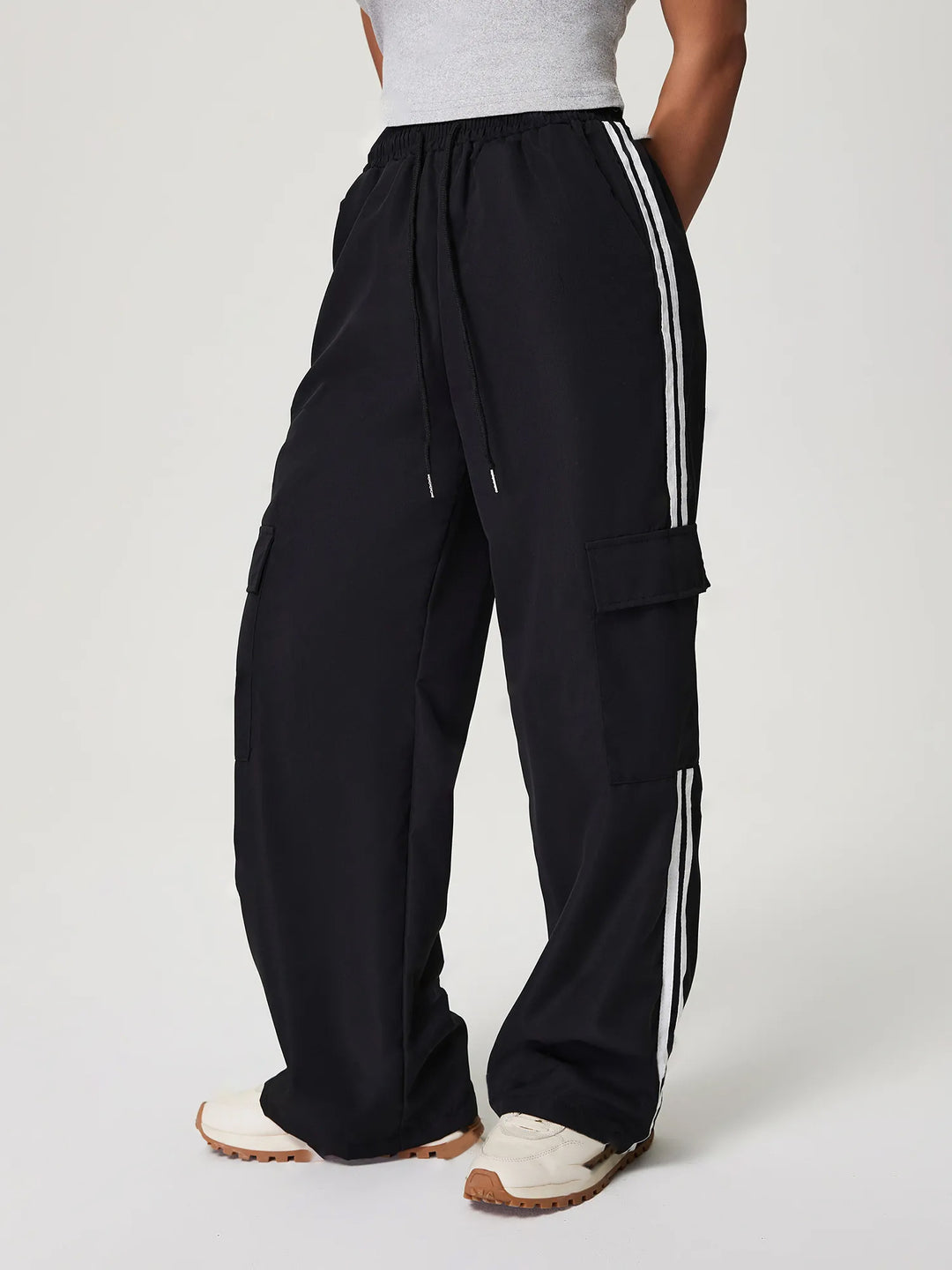 Black Contrast Striped Cargo Jogger