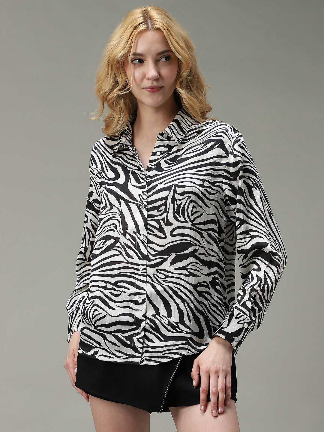 Black Printed Satin Shirt