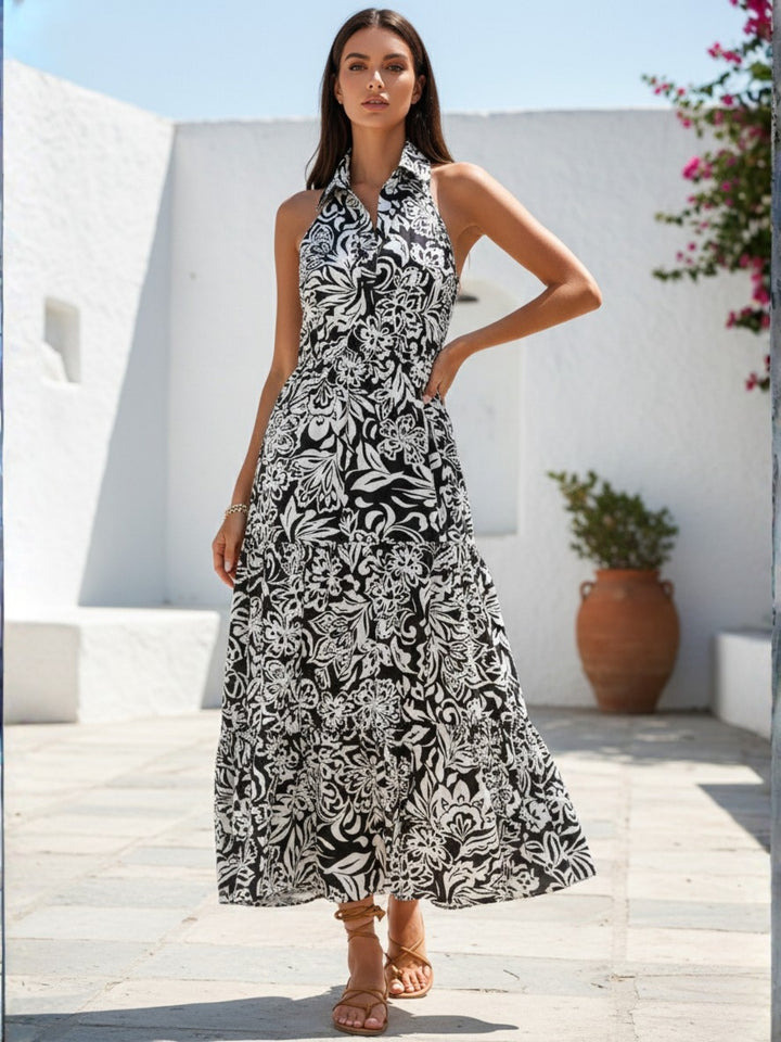 Black Halter Neck Printed Dress