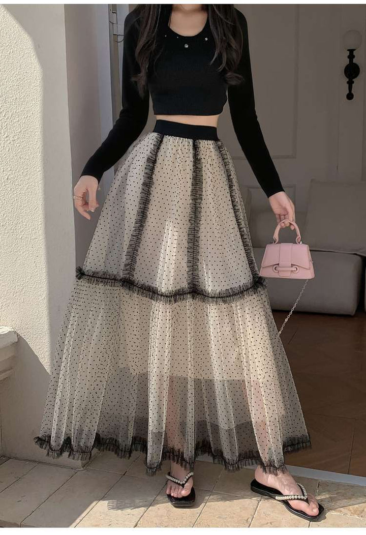Off White A-Line Skirt With Contrast Piping
