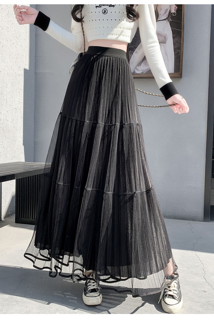 Black Textured Sheer Tiered Skirt