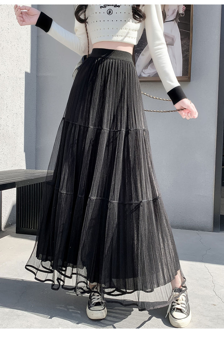 Black Textured Sheer Tiered Skirt