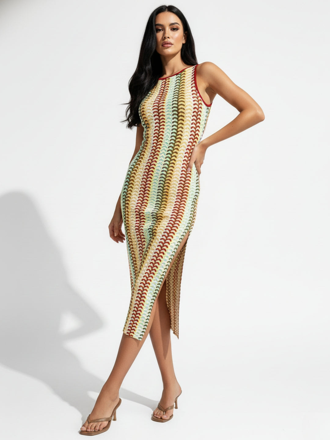 Multi Sleeveless Abstract Printed Dress