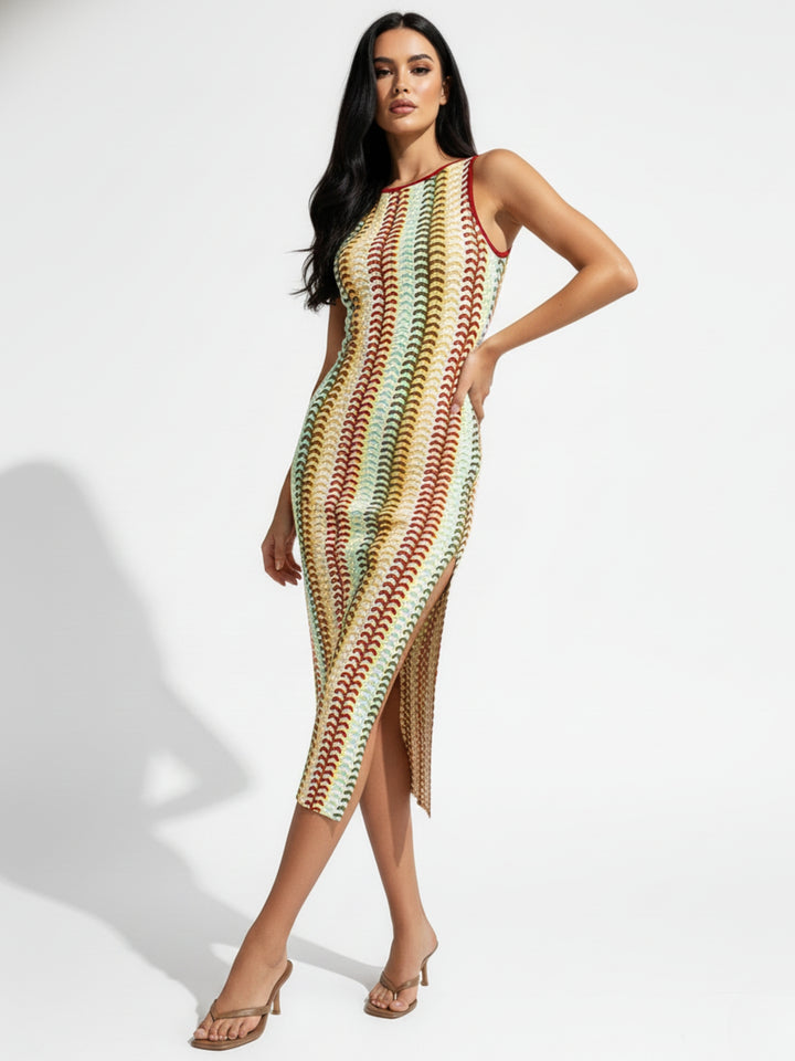Multi Sleeveless Abstract Printed Dress