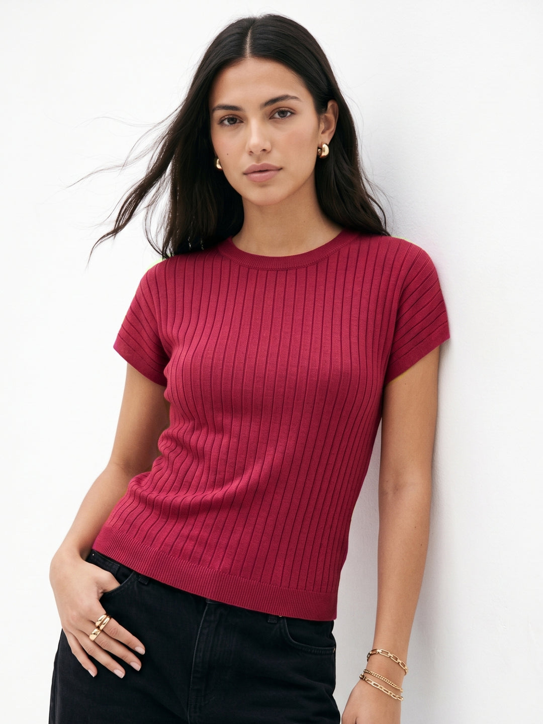 Maroon Short Sleeve Crew Neck Top