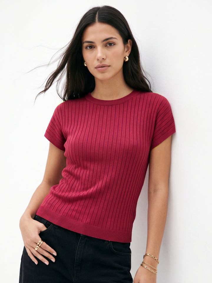 Maroon Short Sleeve Crew Neck Top