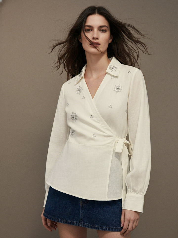 Off White Party Shirt With Han Embellished Detail