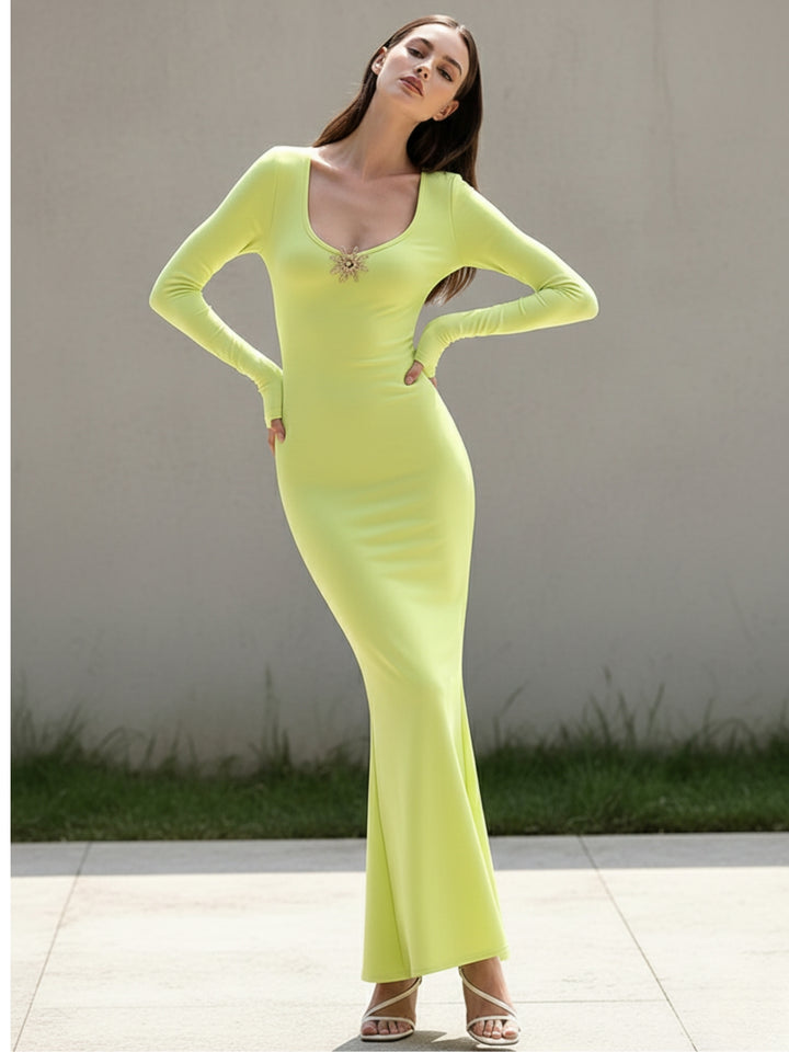Lime Full Sleeve U-Neck Dress