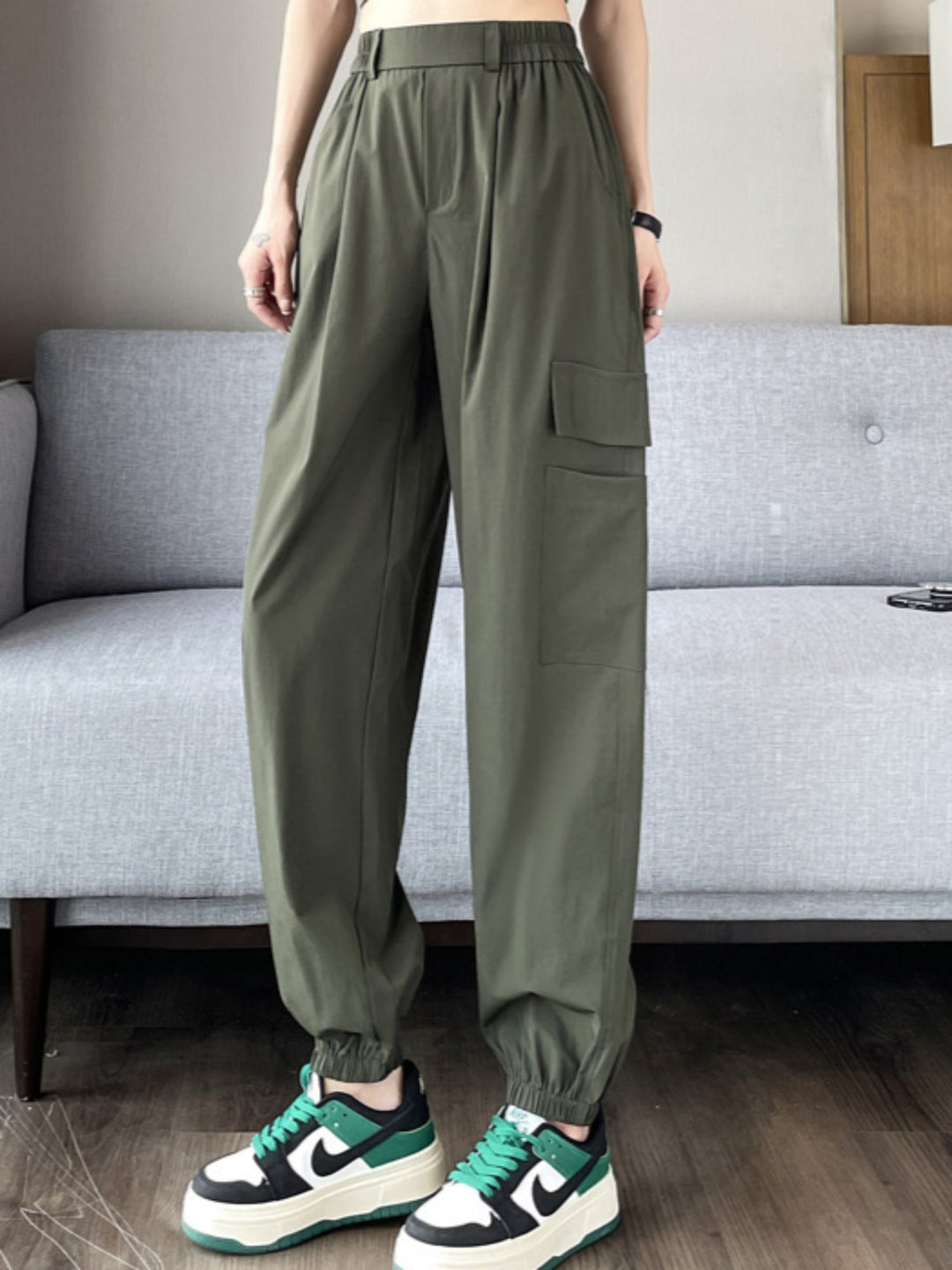 Green Solid Cargo Jogger