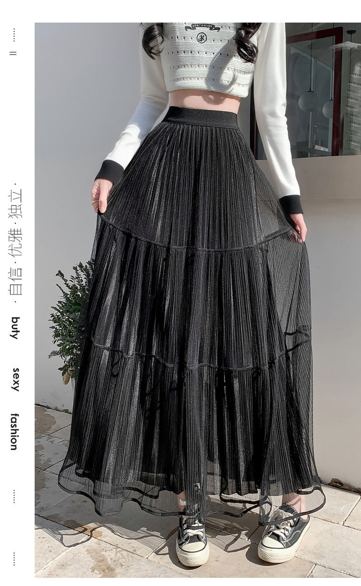 Black Textured Sheer Tiered Skirt