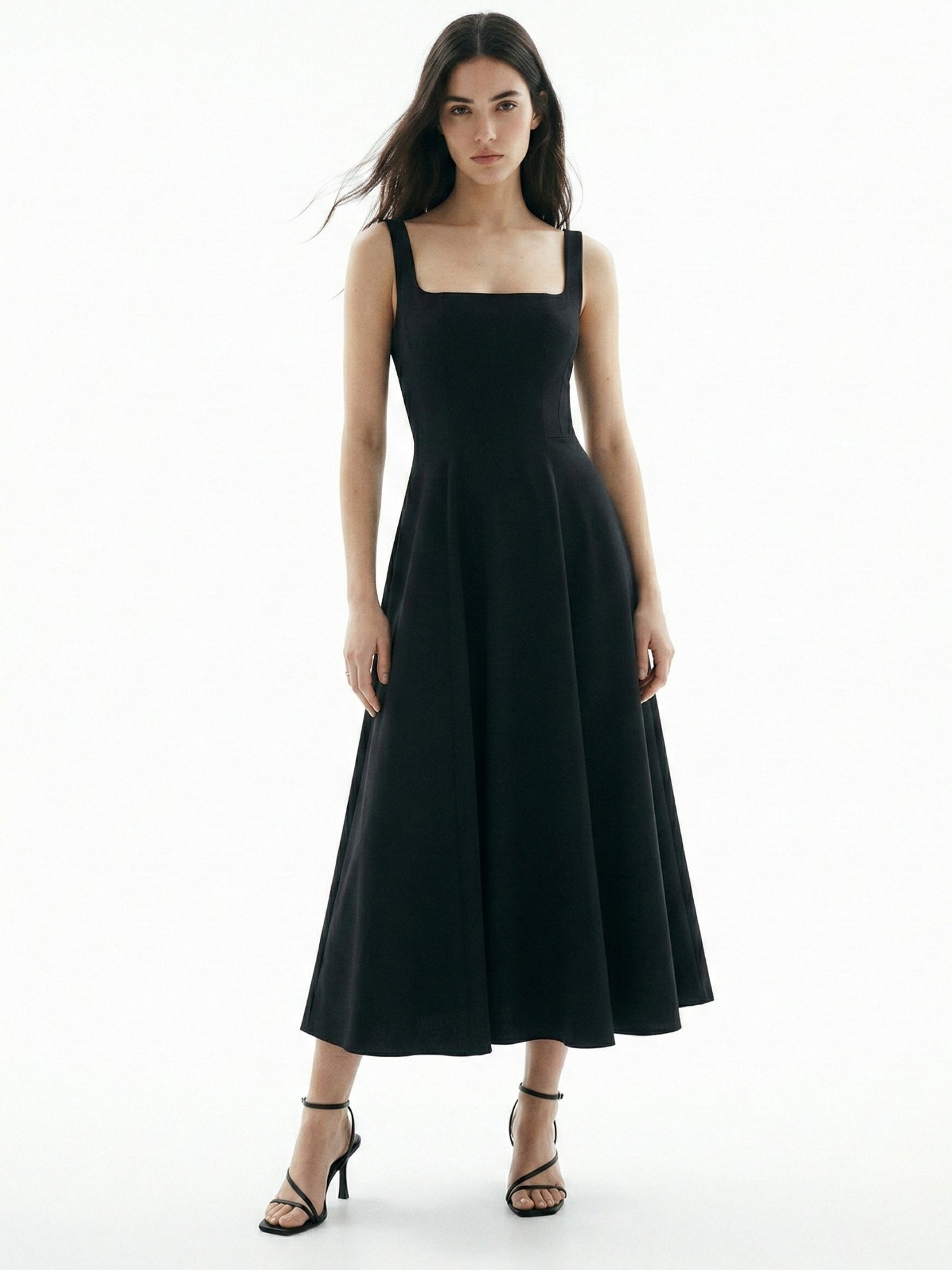 Black Square Neck Flared Dress