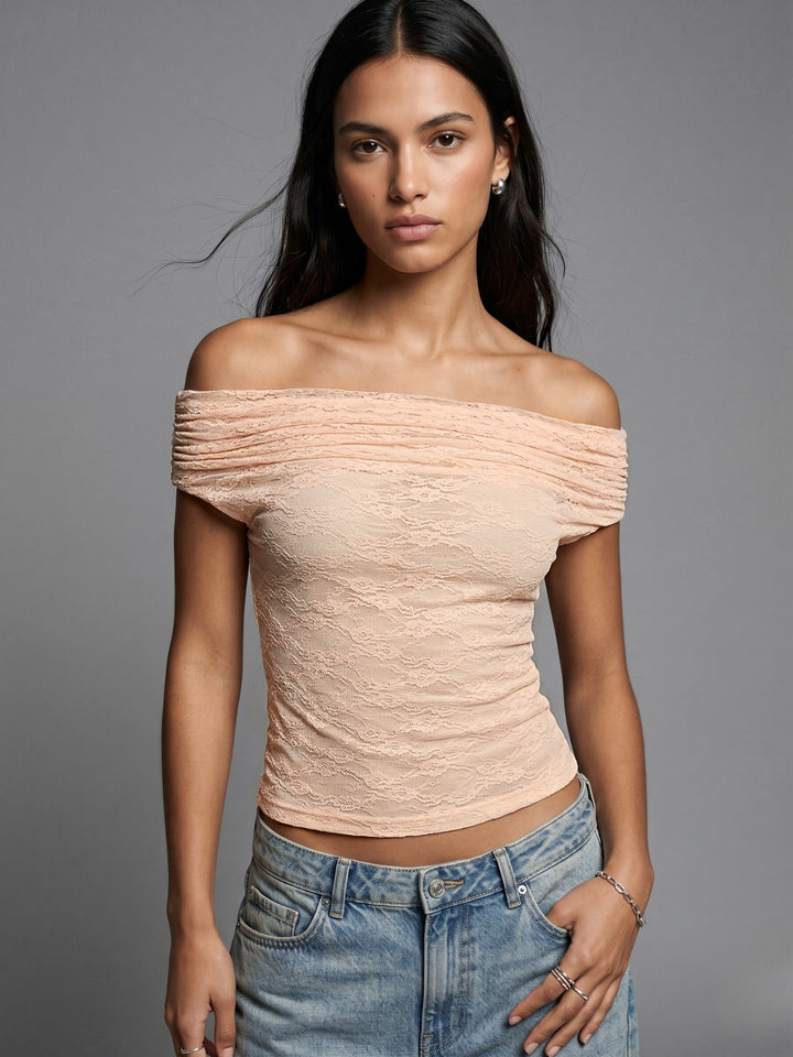 Peach Off Shoulder Lace Top