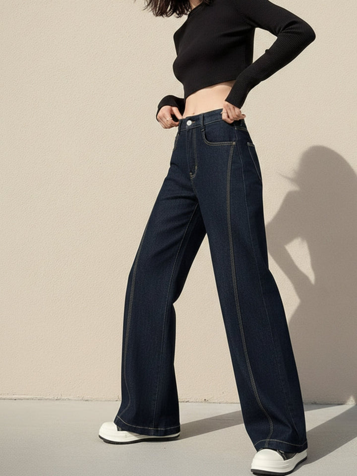 Navy Blue High Waist Wide Leg Jeans
