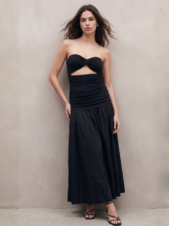 Black Fitted Bust With Waist Cutout Maxi Dress
