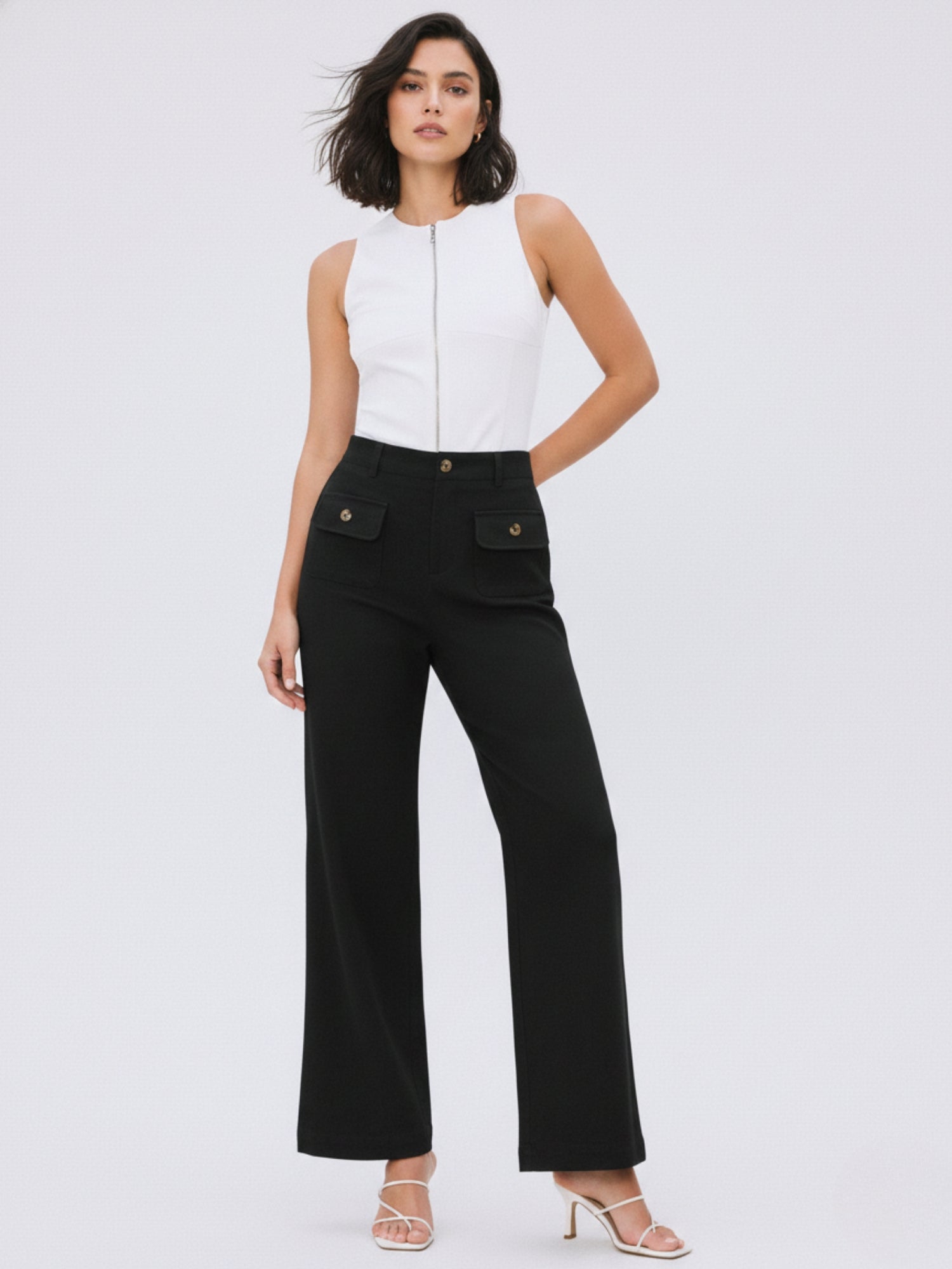 Black Front Pockets Straight Leg Trouser