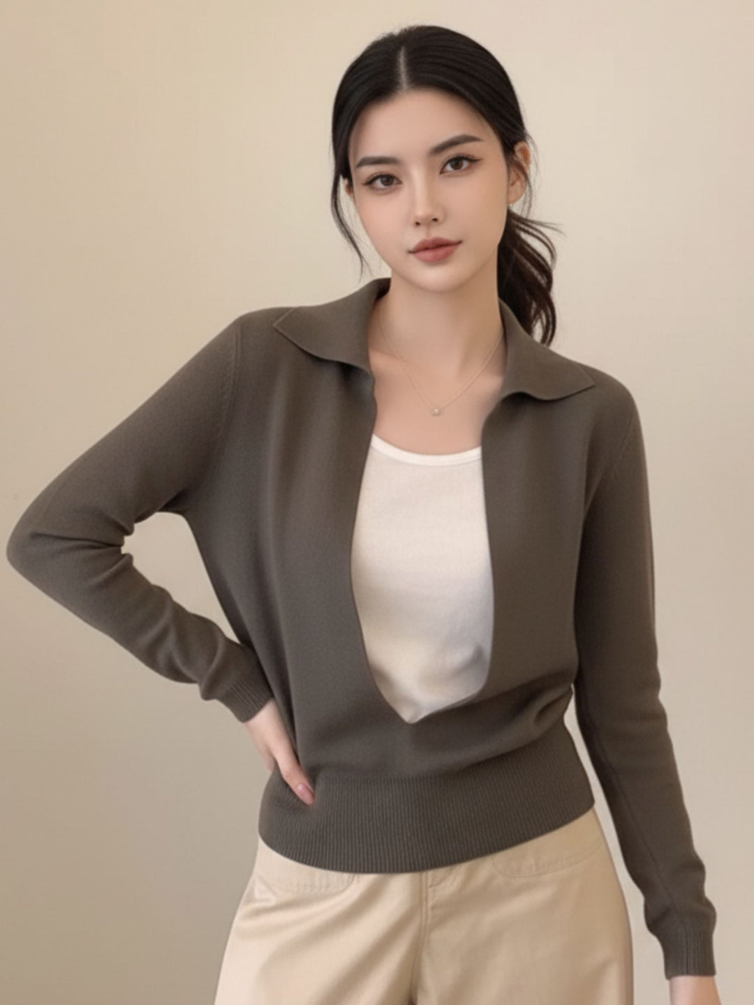 Olive Full Sleeve Round Neck Sweaters