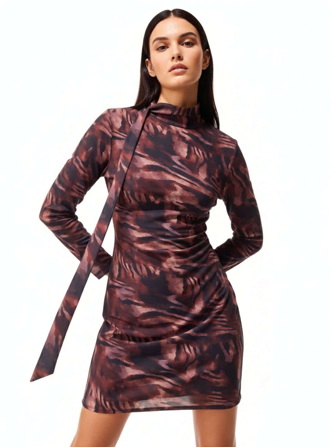 Brown Printed Mini Dress