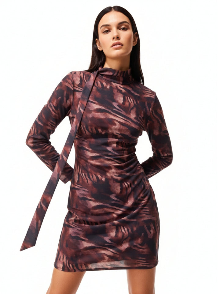 Brown Printed Mini Dress