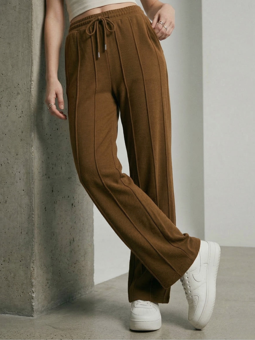 Brown Elasticated Regular Fit Drawstring Joggers