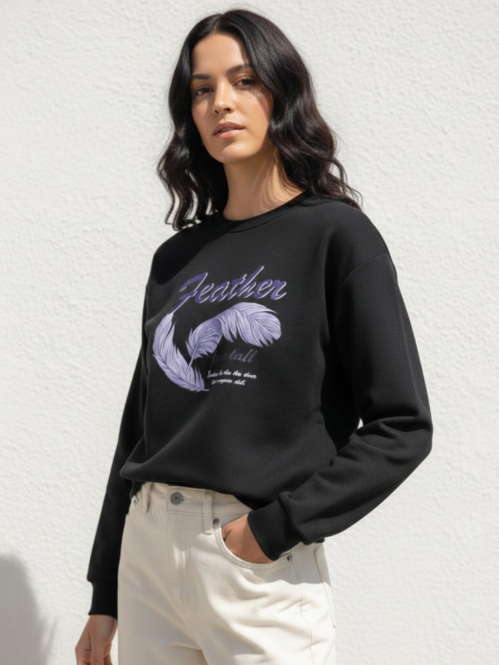Black Graphic Printed Oversized Fleece Sweatshirt