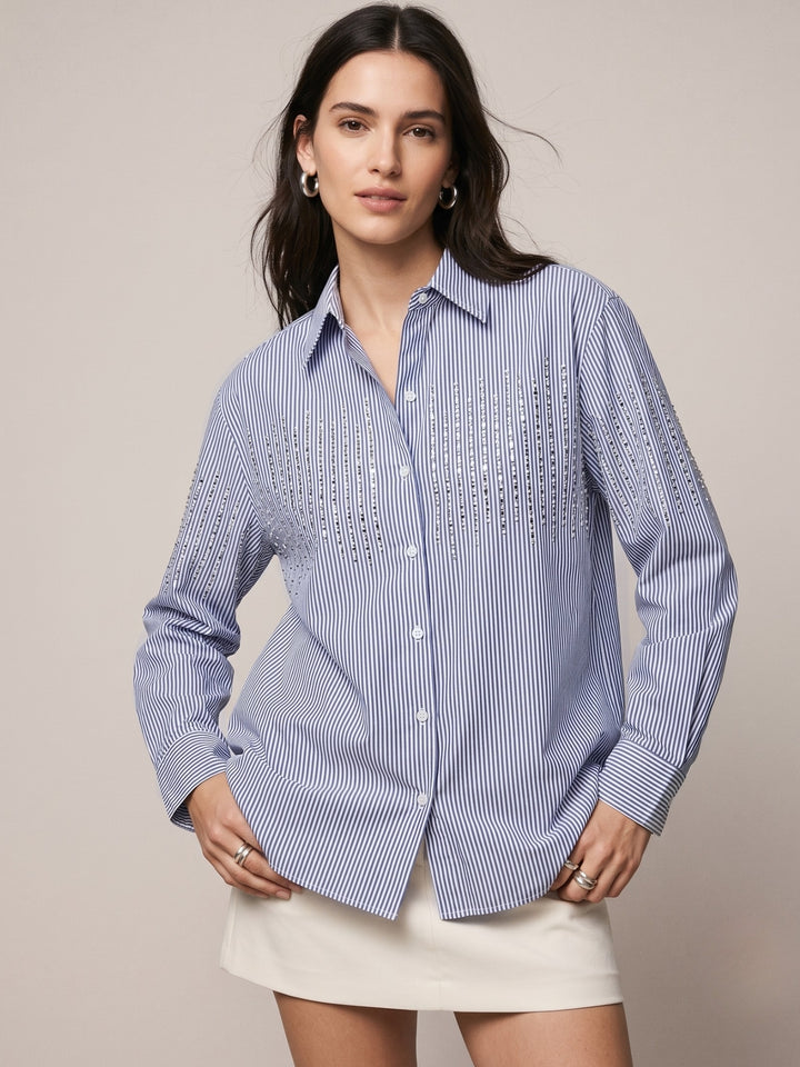 Blue Sequin Embellished Blue Stripe Shirt