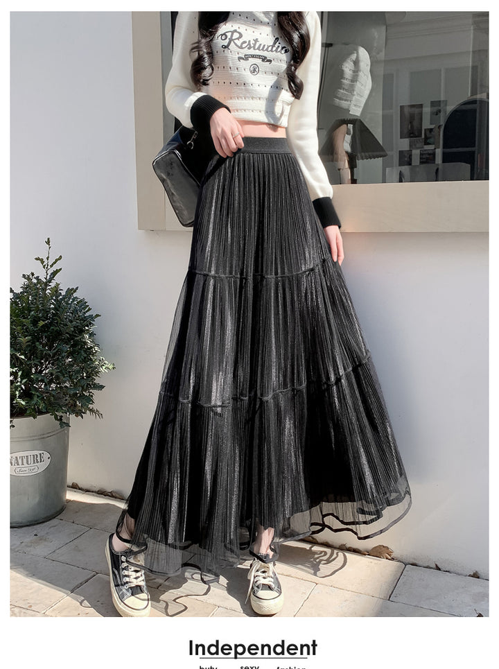 Black Textured Sheer Tiered Skirt