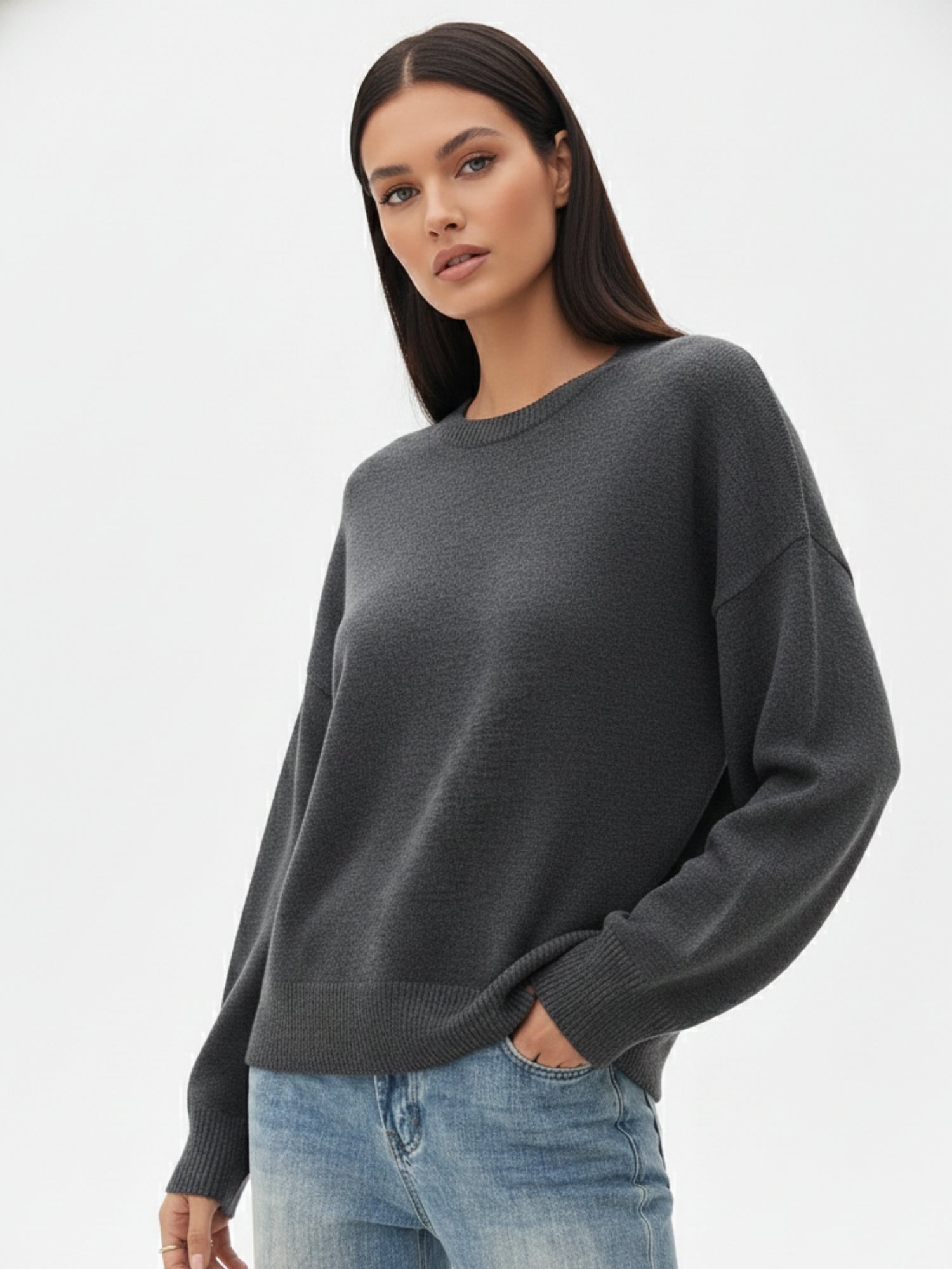 Grey Full Sleeve Round Neck Sweatshirt