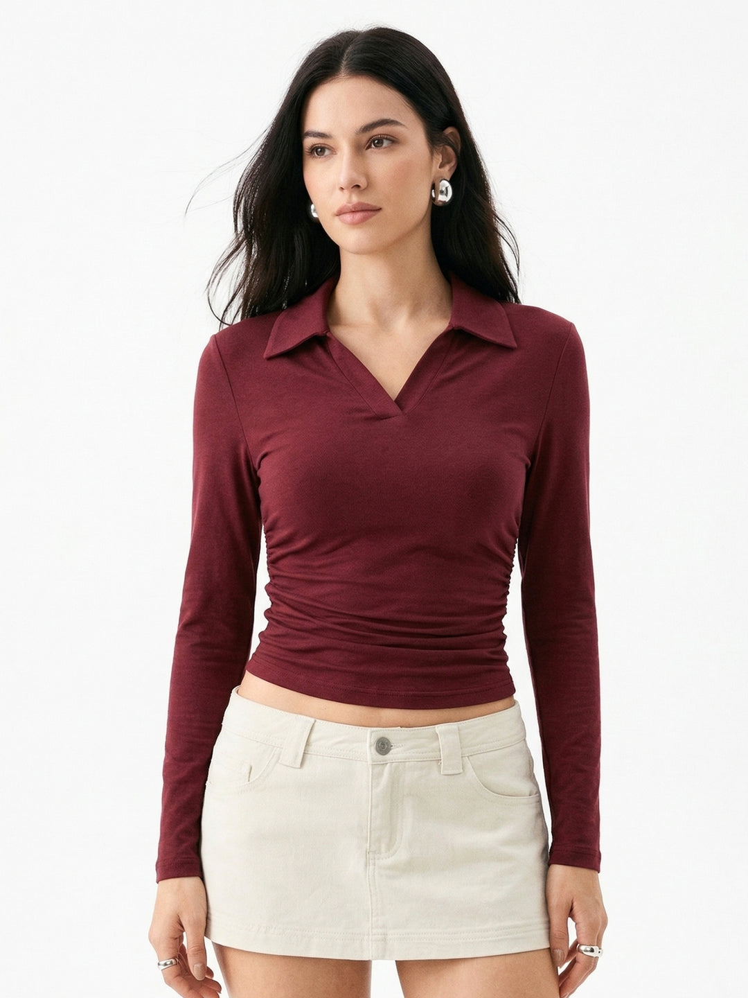 Wine Collared Casual Top