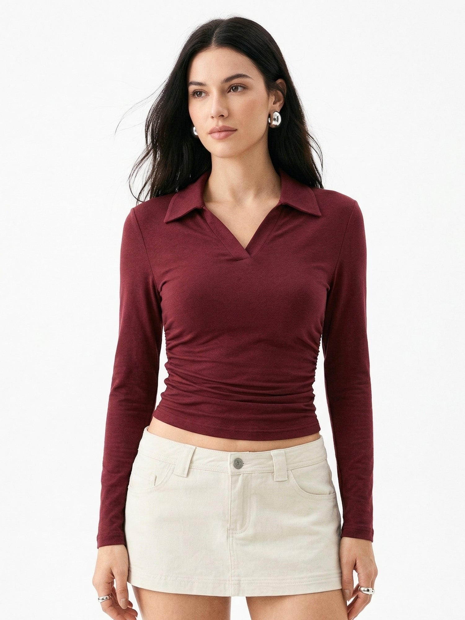 Wine Collared Casual Top
