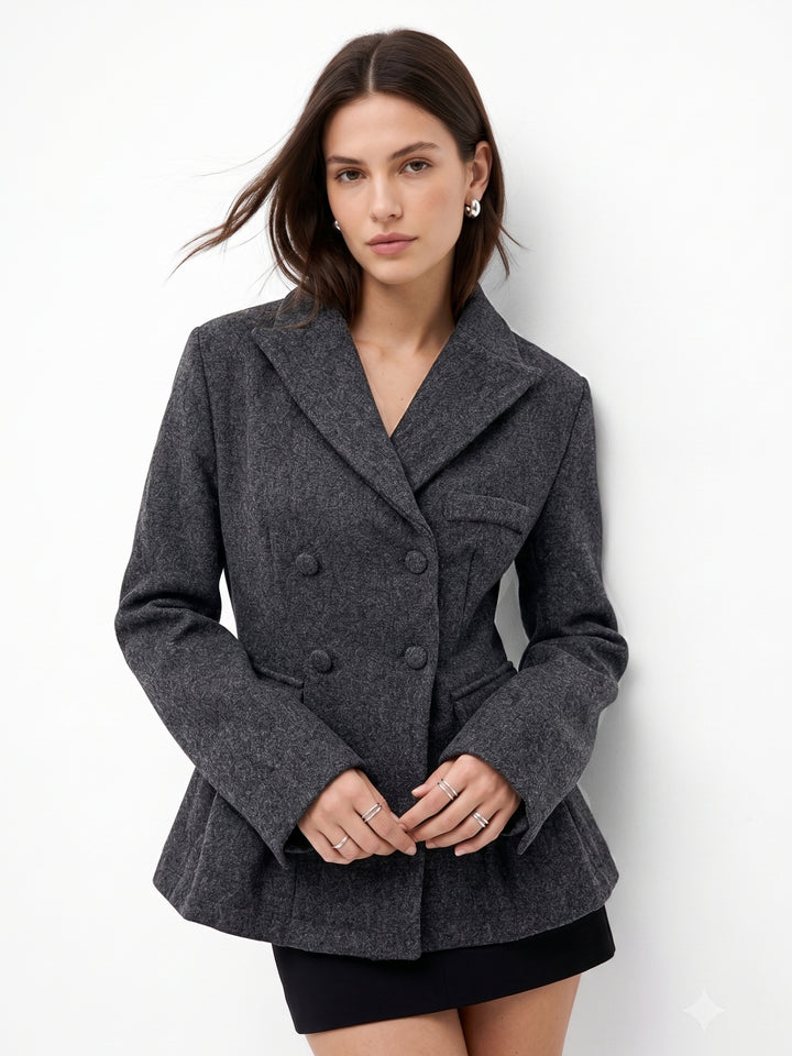 Charcoal Peplum Styled Button Down Coat