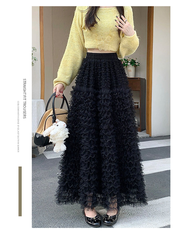 Black Textured A-Line Long Skirt