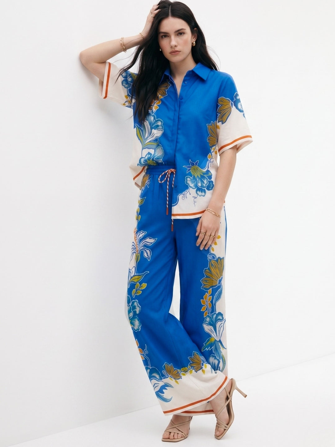 Blue Placement Printed Shirt And Pant Set