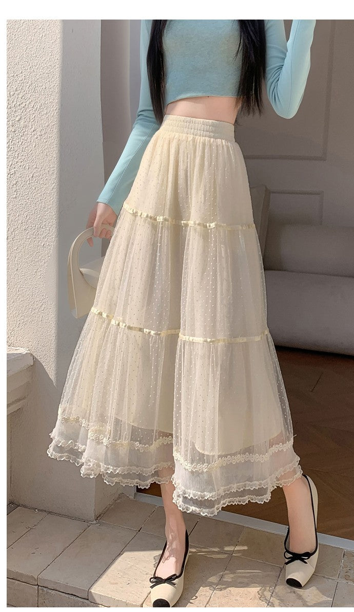 Cream Solid Tiered Skirt With Tonal Scrunched Frills
