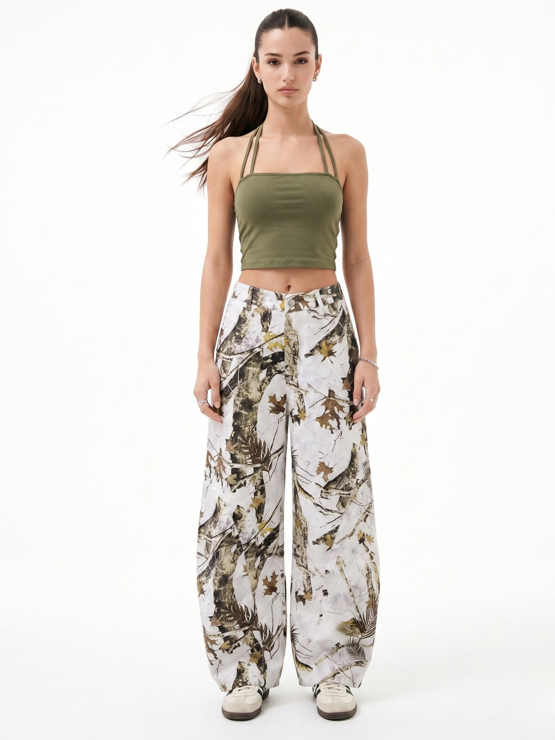 White High Waist Printed Pant