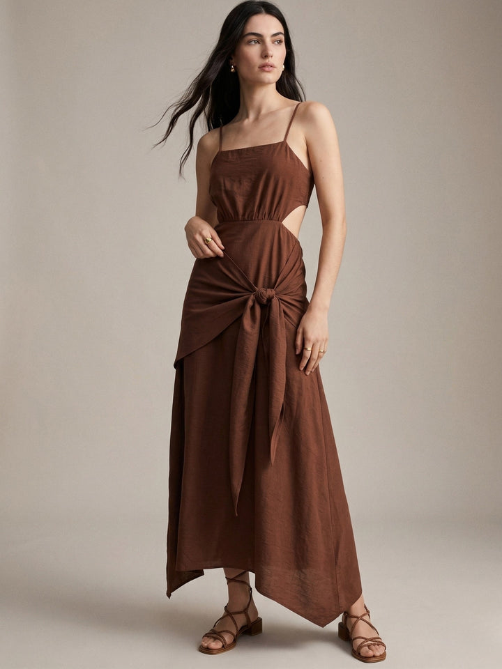 Brown Waist Tie-Up Maxi Dress
