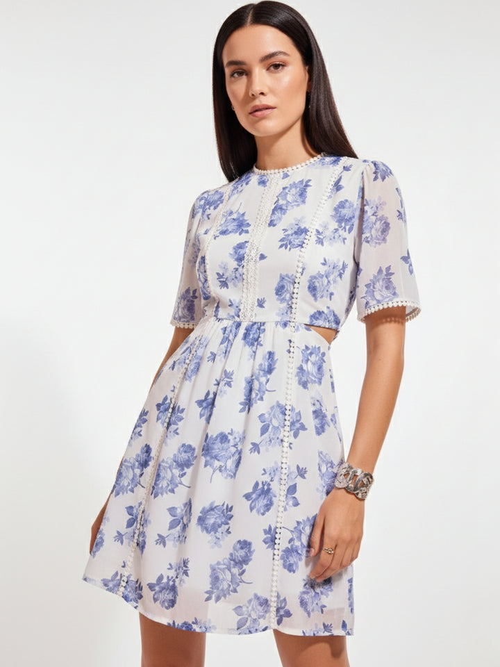 White Mini Fit And Flare Dress With Cut Out Detail