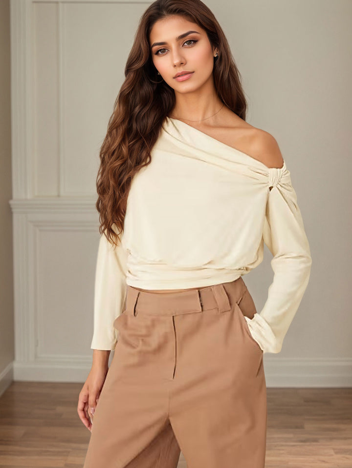 Cream One Shoulder Full Sleeve Top