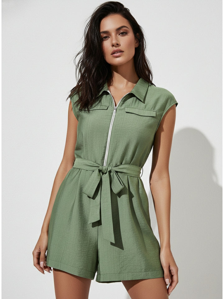 Green Front Zip Utility Playsuit