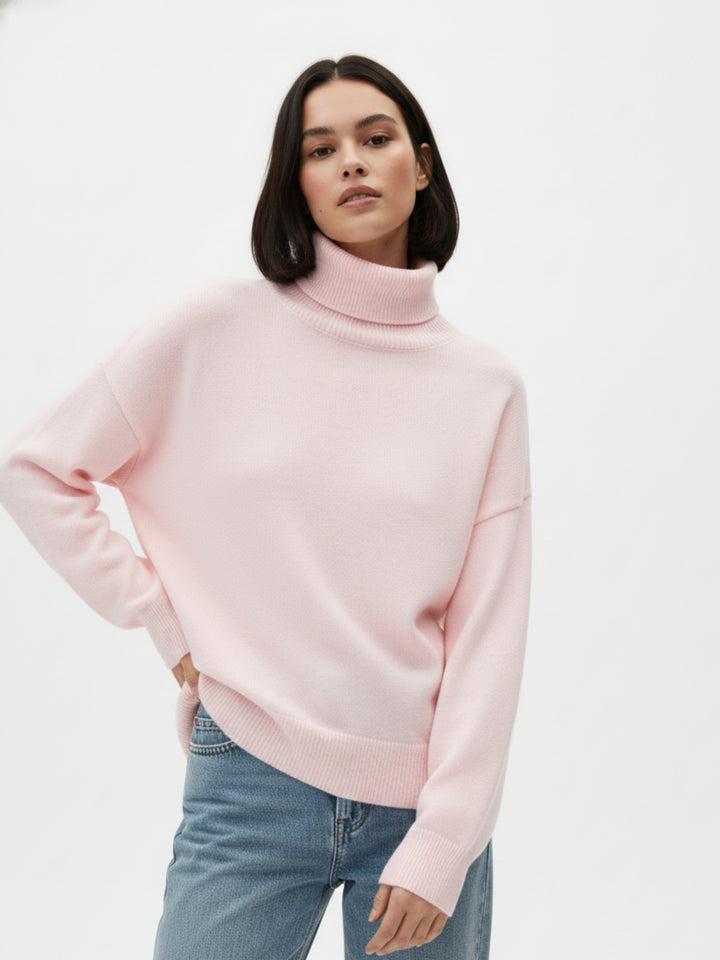Pink Full Sleeve Turtle Neck Sweatshirt