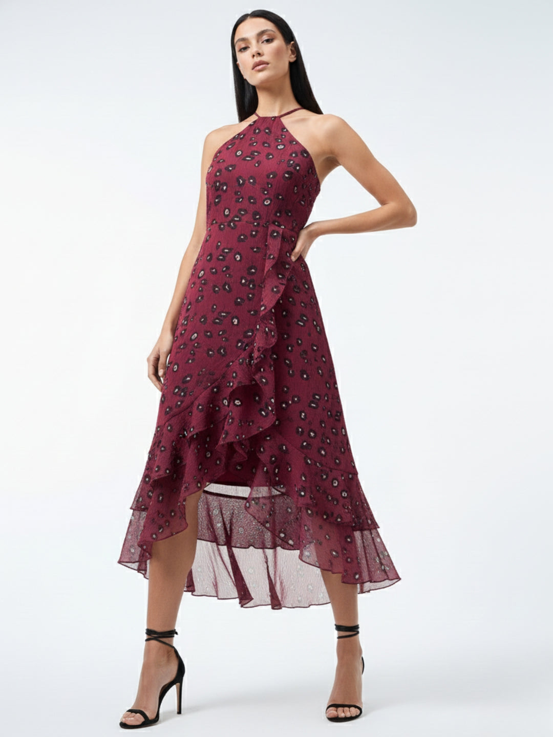 Wine High Slitted Dress